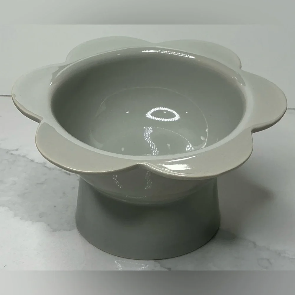 Elevated Cat Dog Food Bowl 16 Oz Ceramic Raised Tilted Water/Food Gray FLOWER